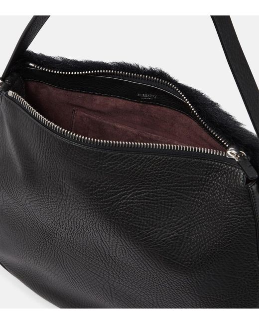 Burberry Black Knight Medium Leather And Shearling Shoulder Bag