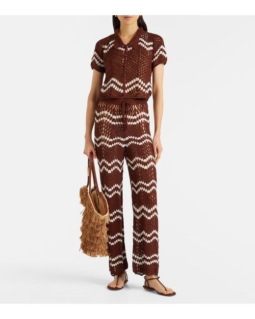 Anna Kosturova Brown Crochet Cotton Straight Pants