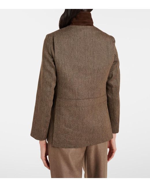 Loro Piana Brown Suede-Trimmed Linen Jacket