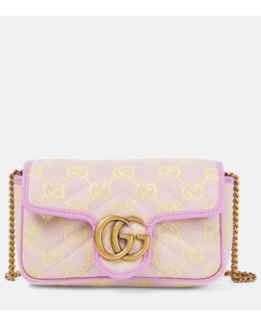 Gucci Pink GG Super Mini Leather-trimmed Shoulder Bag