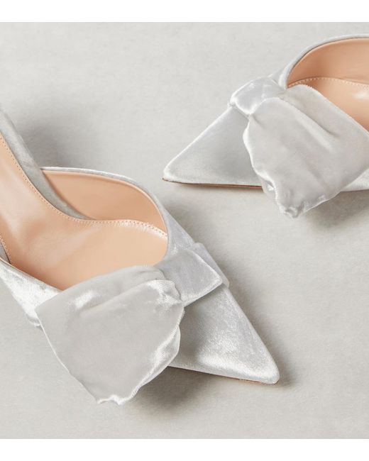 Gianvito Rossi White 85 Bow-Detail Velvet Mules