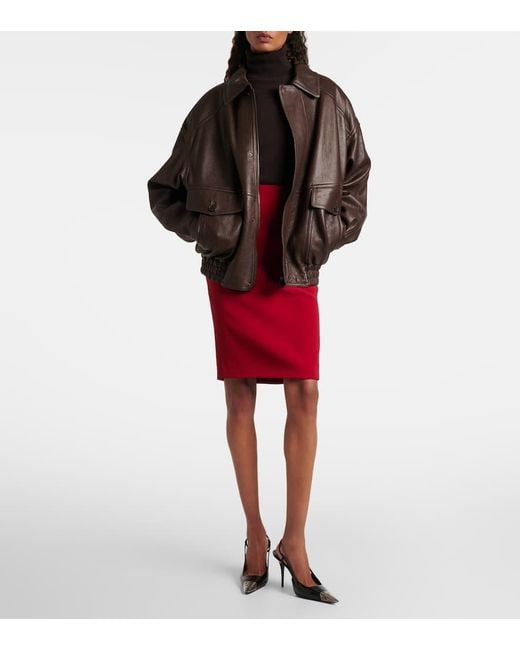 Saint Laurent Red High-Rise Pencil Skirt