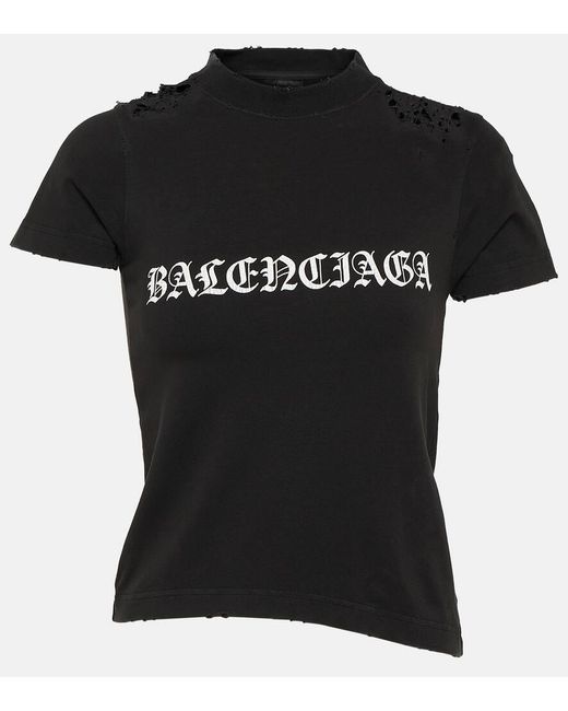 Camiseta con logo y efecto envejecido Balenciaga de color Black