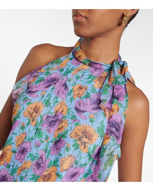 Veronica Beard Blue Dali Floral Silk Top