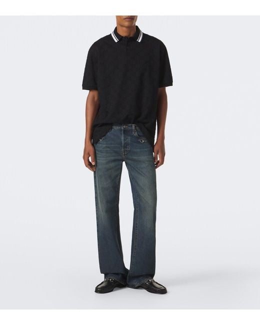 Gucci Black Gg Cotton-Blend Pique Polo Shirt for men