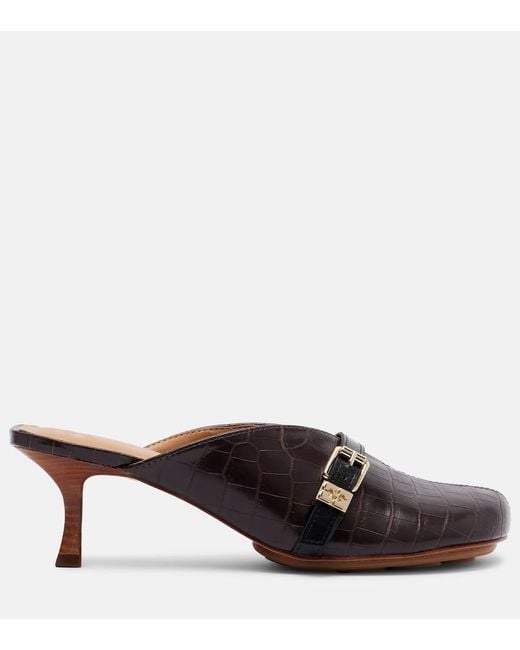 Ganni Brown 40 Crocodile-Effect Leather Mules