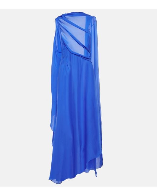 Givenchy Blue Draped Asymmetric Silk Satin Gown