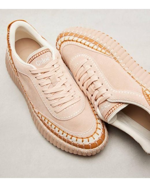 Chloé Pink Nama Suede Platform Sneakers