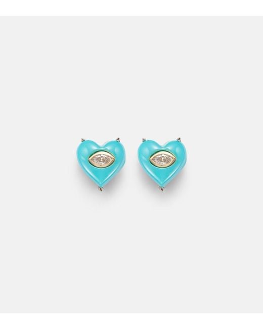 Sydney Evan Blue 14Kt Stud Earrings With Diamonds And Turquoises