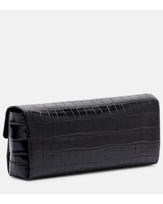 Totême Black T-Clutch Small Croc-Effect Leather Clutch