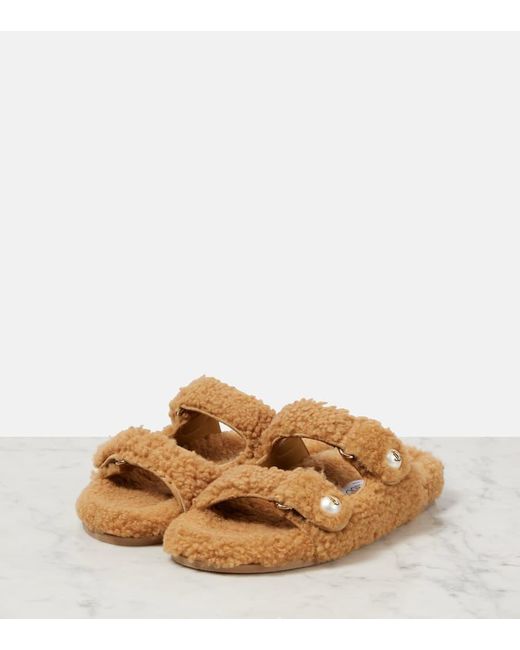 Jimmy Choo Brown Fayence Shearling Sandals