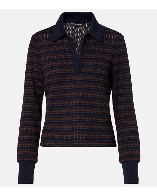 Veronica Beard Blue Kamal Striped Polo Sweater