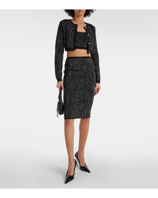 Versace Black Barocco Knit Midi Skirt