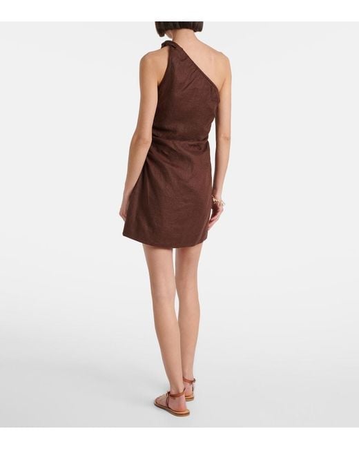 Faithfull The Brand Brown Marga One-Shoulder Linen Minidress