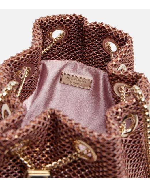 Jimmy Choo Brown Bon Bon Small Embellished Satin Bucket Bag