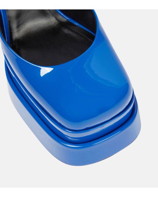 Versace Blue Medusa Aevitas Patent Leather Platform Pumps
