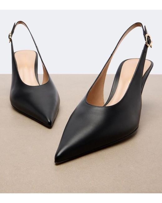 Gianvito Rossi Black Sofia Leather Slingback Pumps