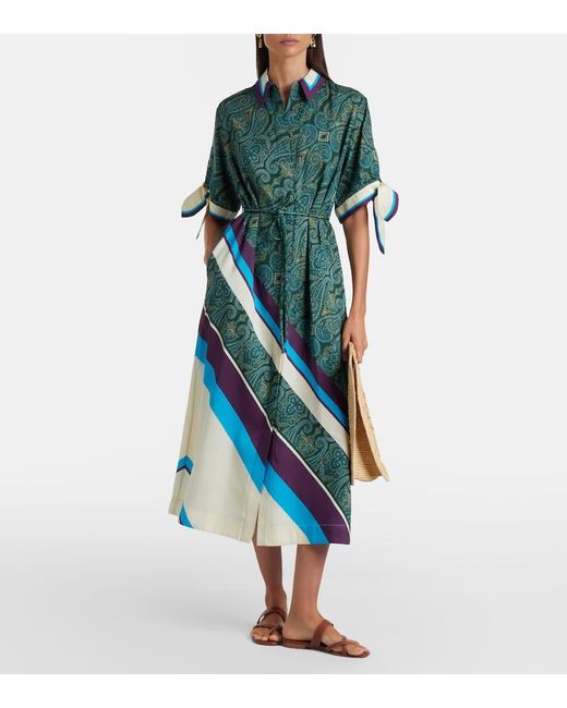 ALÉMAIS Green Joni Printed Linen-Blend Shirt Dress