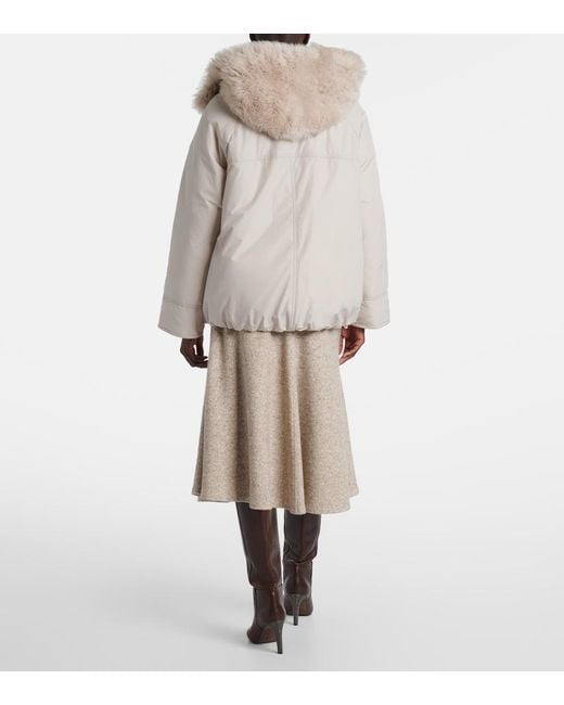 Brunello Cucinelli Natural Shearling-Trimmed Taffeta Down Jacket