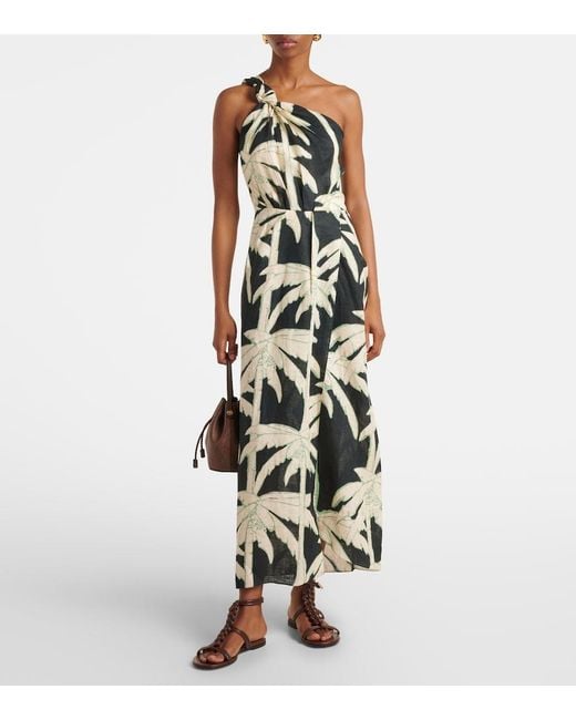 Johanna Ortiz White Printed One-Shoulder Midi Dress