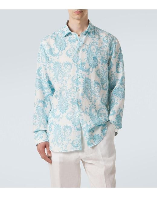 Etro Blue Paisley Linen Shirt for men