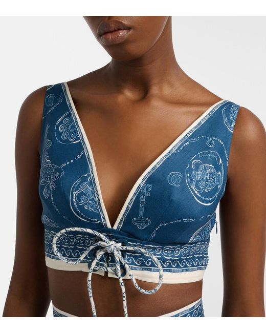 ALÉMAIS Blue Lucky Printed Linen Crop Top