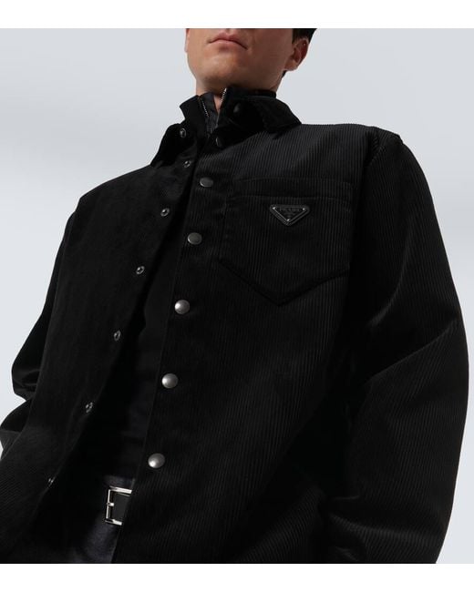 Prada Hemdjacke Aus Baumwoll-Cord in Black für Herren