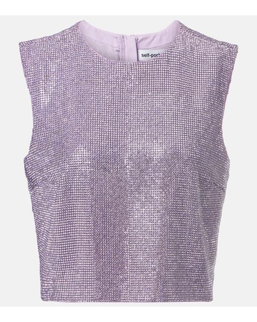 Self-Portrait Purple Metal Mesh Top