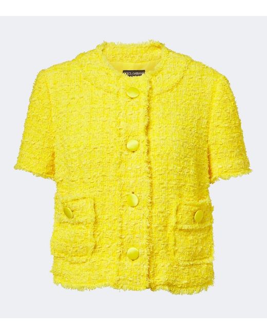 Dolce & Gabbana Yellow Cotton-Blend Boucle Jacket