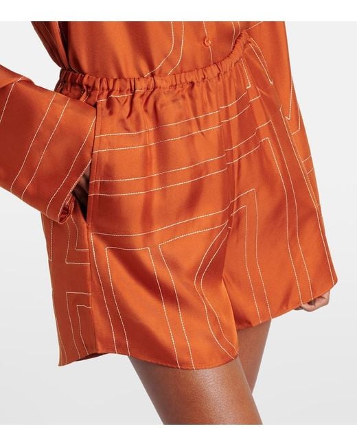 Totême  Red Monogram Silk Twill Pajams Shorts