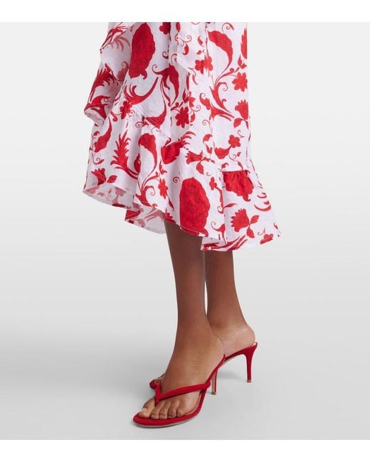 Heidi Klein Red Evia Floral Ruffled Linen Wrap Dress