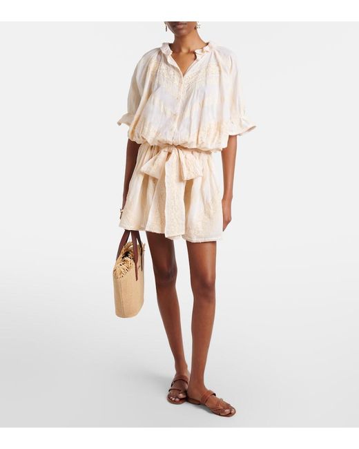 Juliet Dunn Natural Embroidered Cotton Shirt Dress
