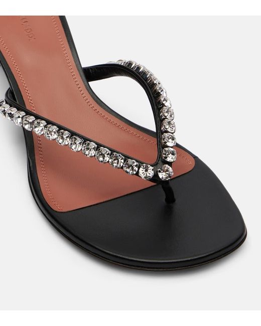 AMINA MUADDI Brown Gigi 45 Embellished Leather Thong Sandals