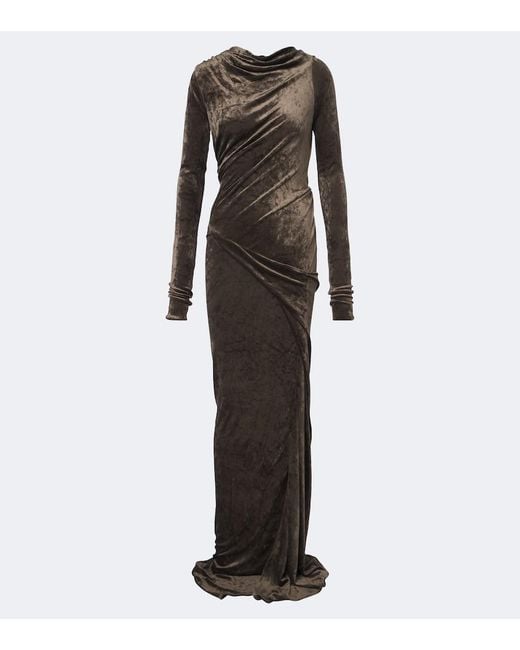 Rick Owens Green Lilies Shailee Draped Open-Back Velvet Gown