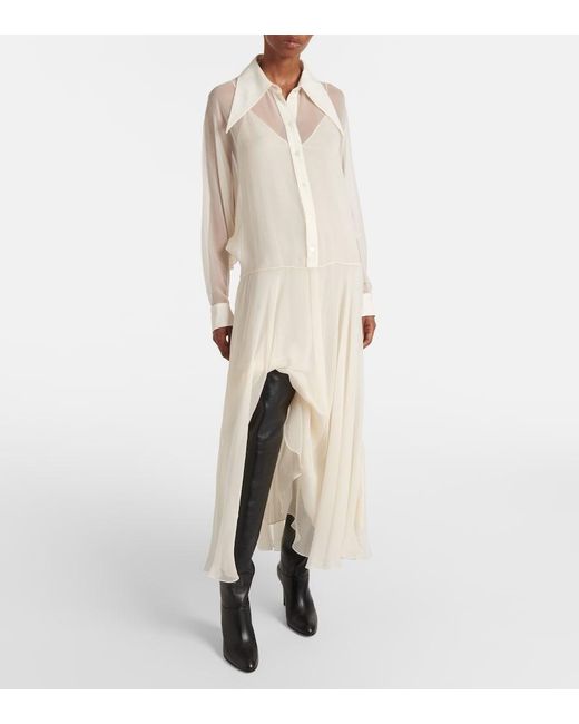 Chloé White Silk Chiffon Shirt Dress