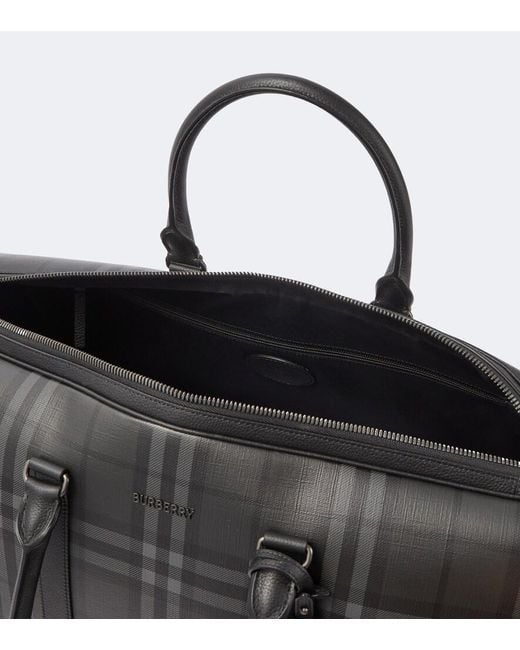 Burberry Black Check Leather-Trimmed Duffel Bag for men