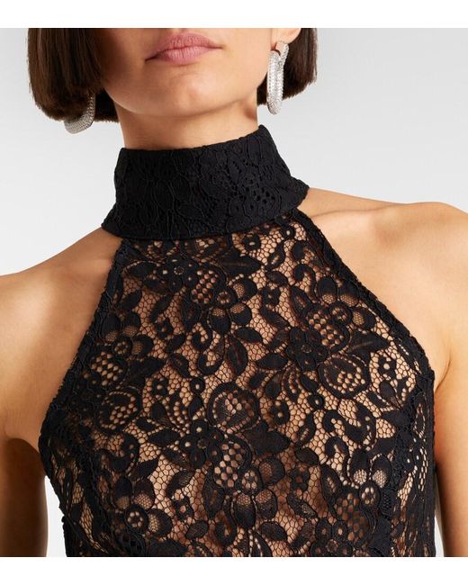 Rebecca Vallance Black Dixie Draped Halterneck Lace And Taffeta Gown