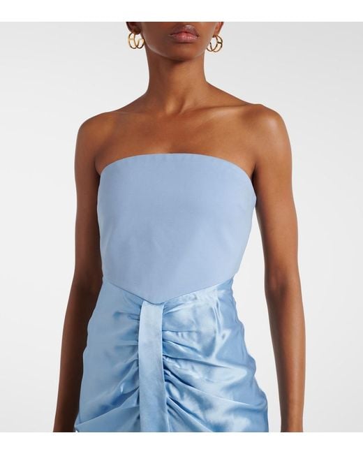 Staud Blue Wayfaring Ponte And Satin Midi Dress