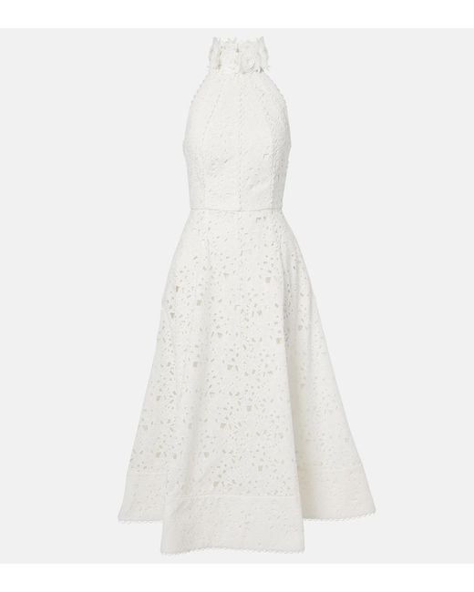 Rebecca Vallance White Bridal Nuvola Embroidered Midi Dress