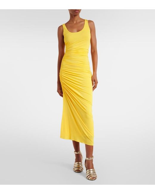 Alaïa Yellow Asymmetric Gathered Jersey Midi Dress