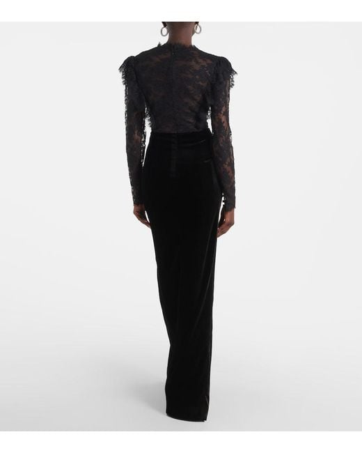 Alessandra Rich Black Lace-Velvet Gown