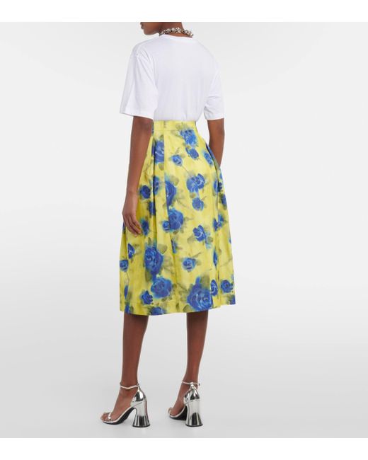Marni Yellow Floral Taffeta Midi Skirt