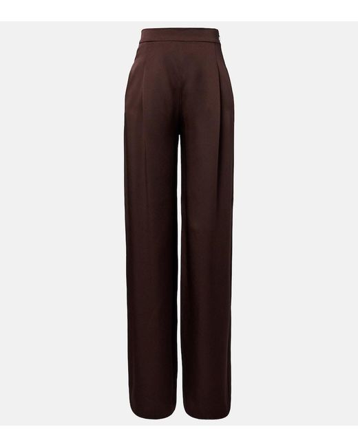 Max Mara Brown Elegante Satin Wide-Leg Pants