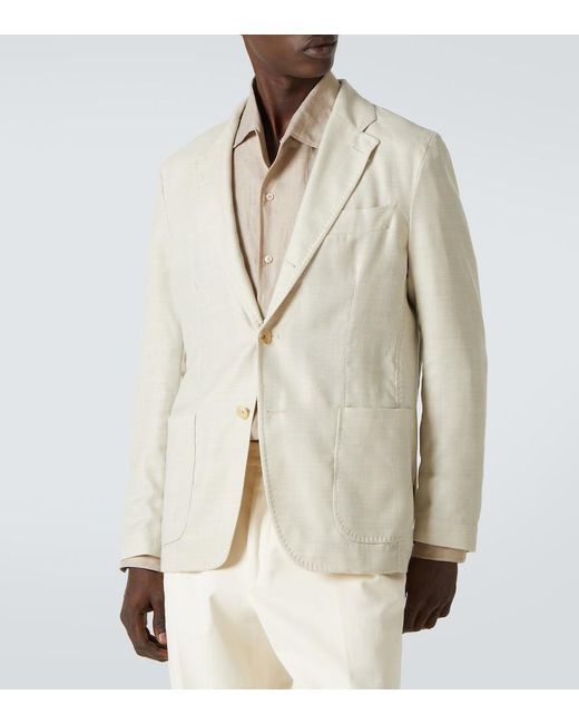 Rubinacci Natural Herringbone Wool, Silk, And Linen Blazer for men