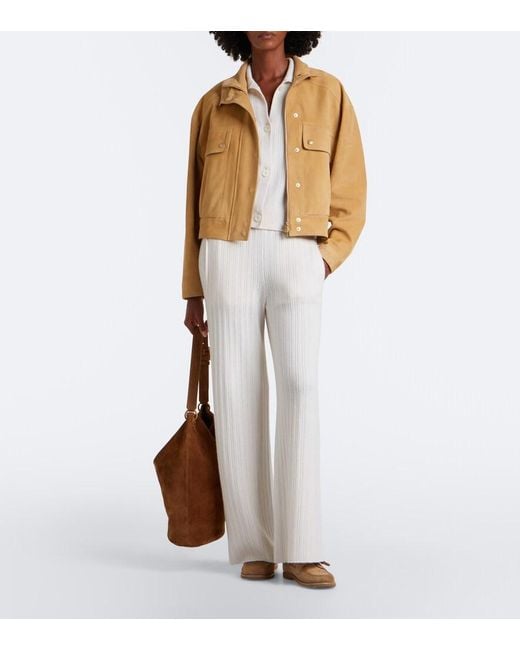 Eleventy Natural Suede Bomber Jacket