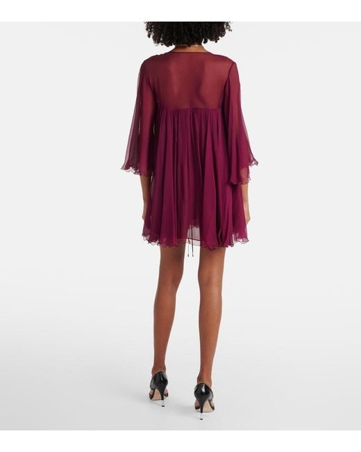 Chloé Red Sheer Ruched Silk Minidress