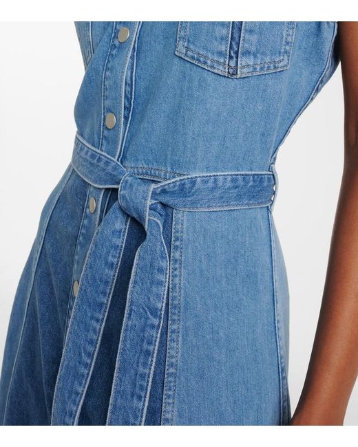 AG Jeans Blue Belted Paneled Denim Midi Dress