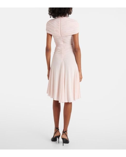 Alaïa Pink Ruched Jersey Midi Dress