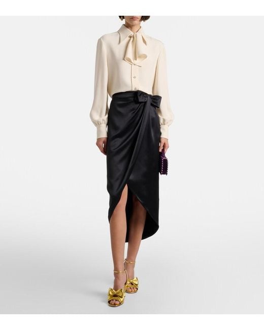 Valentino Black Asymmetric Low-Rise Silk Midi Skirt