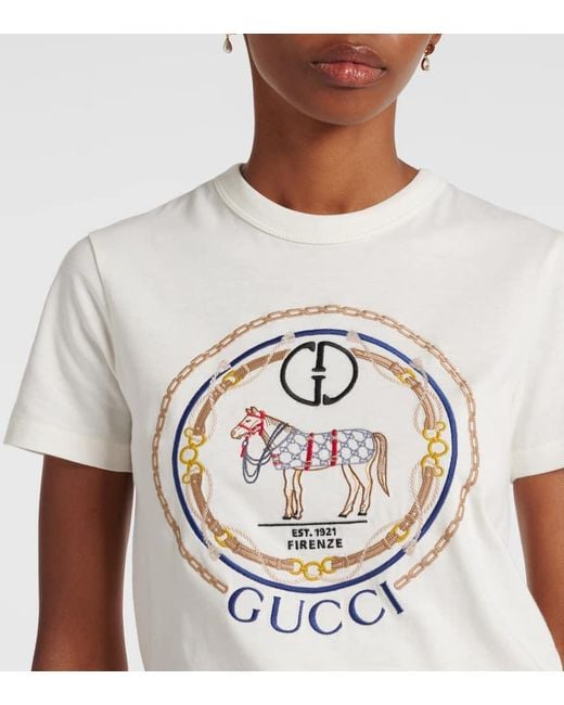 Gucci White Cotton Jersey T-Shirt With Interlocking G